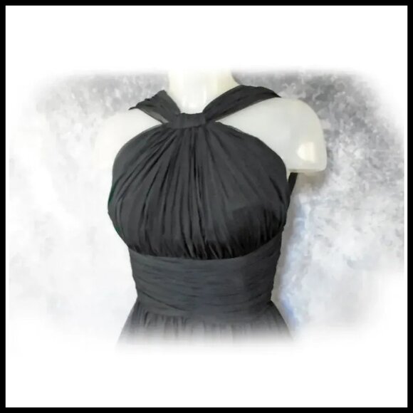 Vintage Black Formal Fit Flare Cocktail Dress, 50s New Look Chiffon Halter - Picture 5 of 15